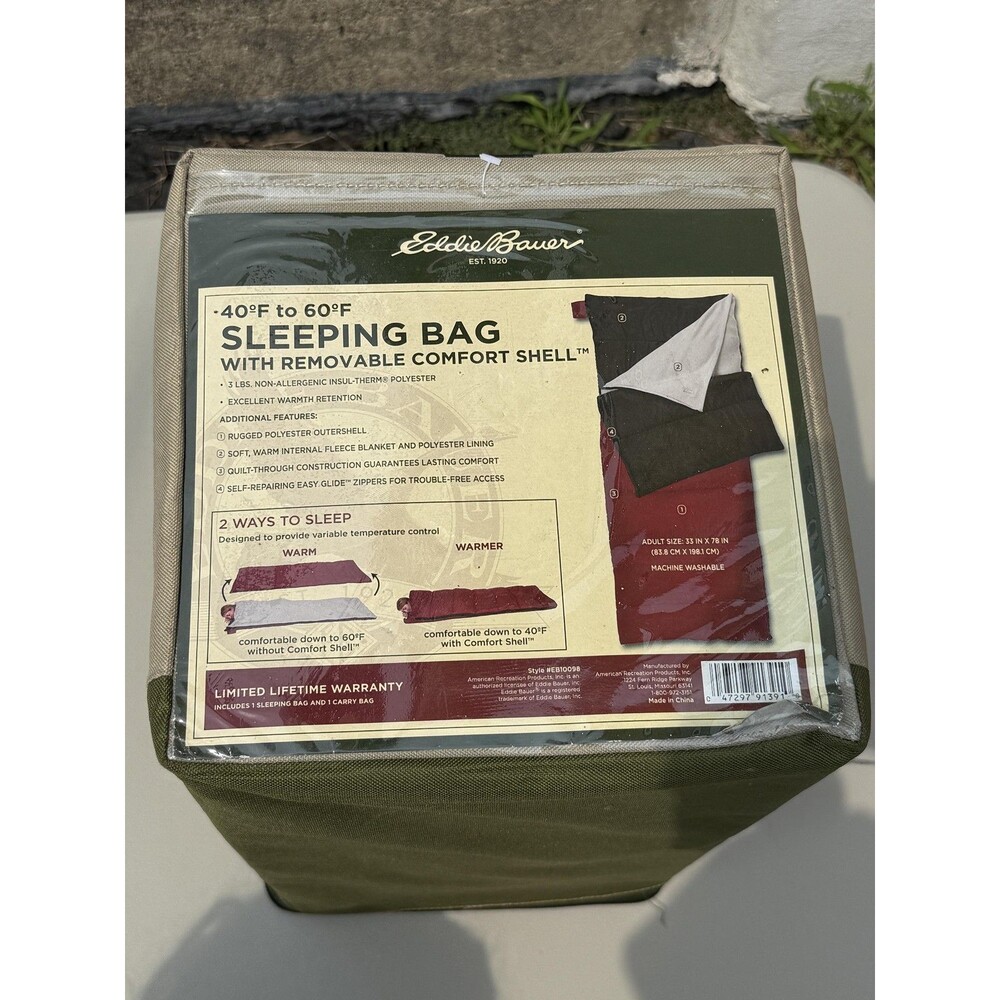 NEW VINTAGE Eddie Bauer Sleeping Bag Large 40F Red Rectangular Comfort Shell